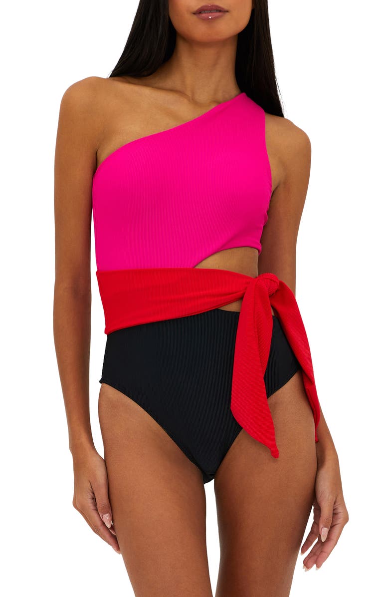 Beach Riot Carlie Cutout One-Shoulder Tie Waist One-Piece Swimsuit, Main, color,