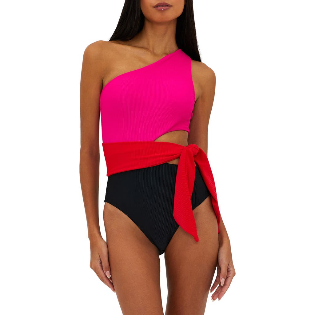 BEACH RIOT BEACH RIOT CARLIE CUTOUT ONE-SHOULDER TIE WAIST ONE-PIECE SWIMSUIT