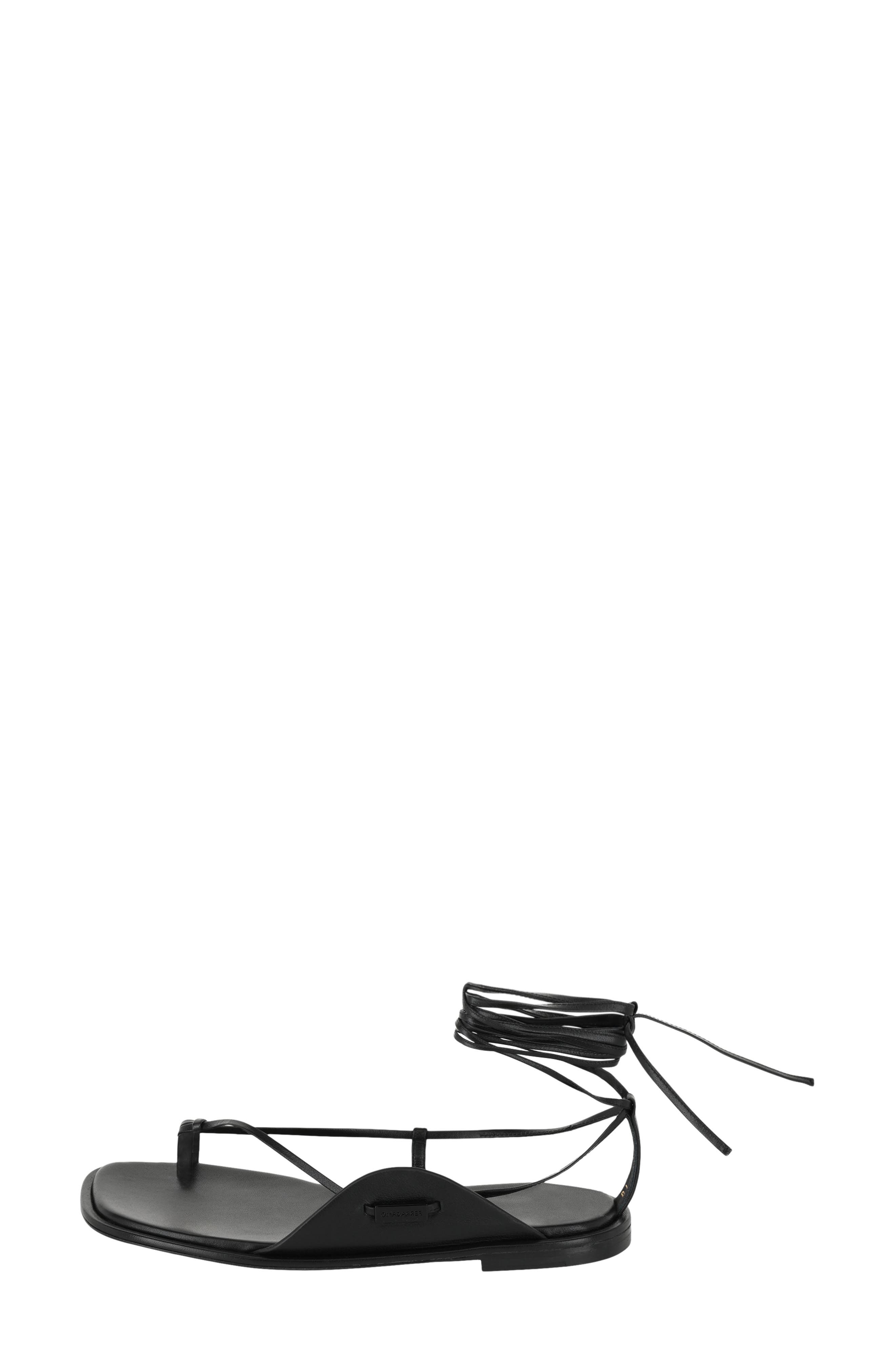FERRAGAMO Ankle Tie Sandal, Alternate, color, Black