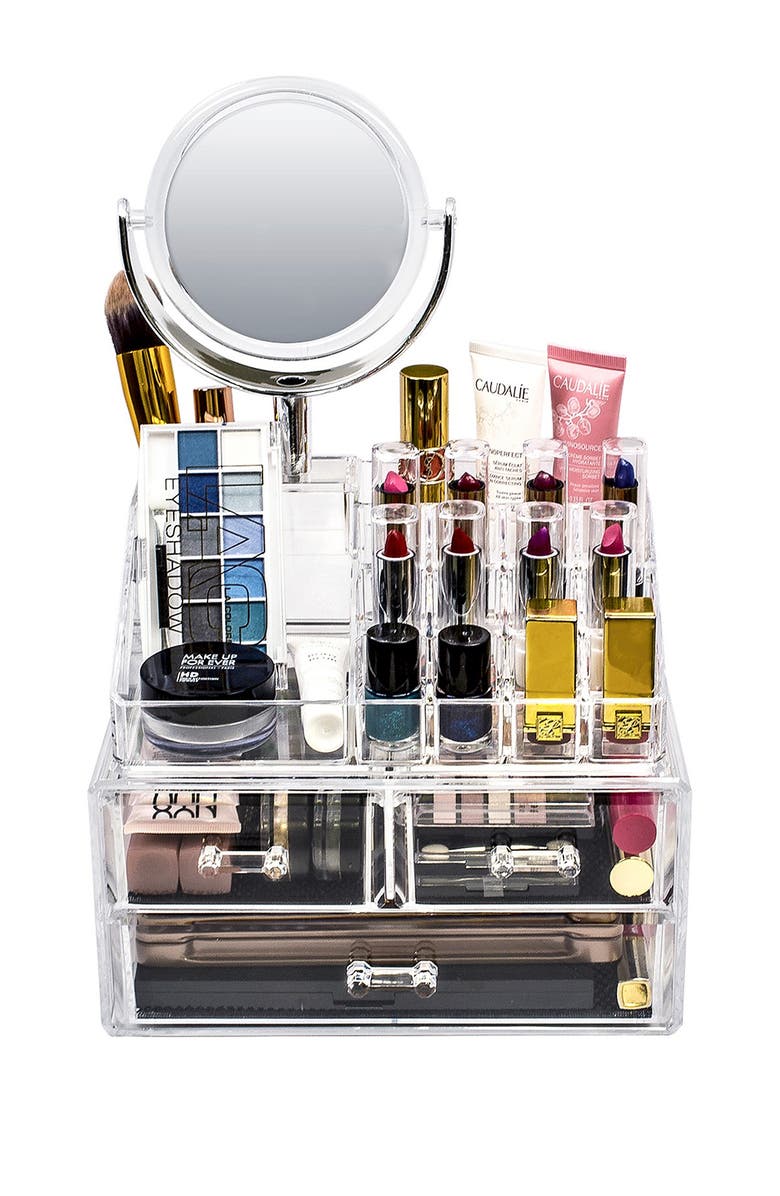 SORBUS Makeup Storage Organizer with Magnifying Mirror, Main, color, 