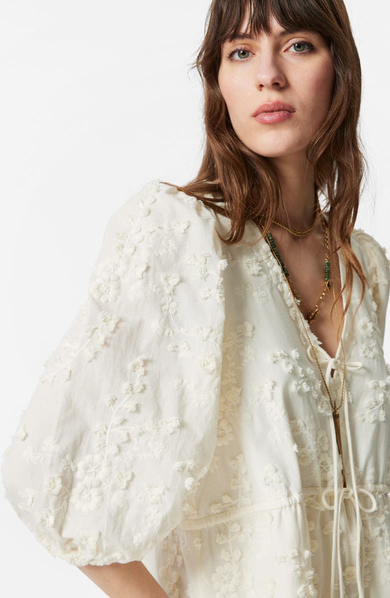 & Other Stories Embroidered Puff Sleeve Cotton Mini Sundress, Alternate, color, Cream Dusty Light