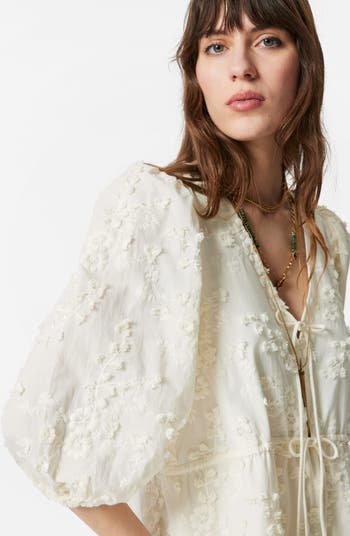 Embroidered Puff Sleeve Cotton Mini Sundress