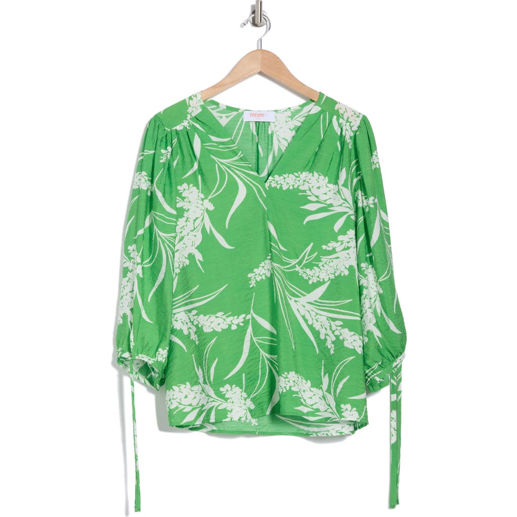 Shop Renee C Floral Print V-neck Shirt In Green