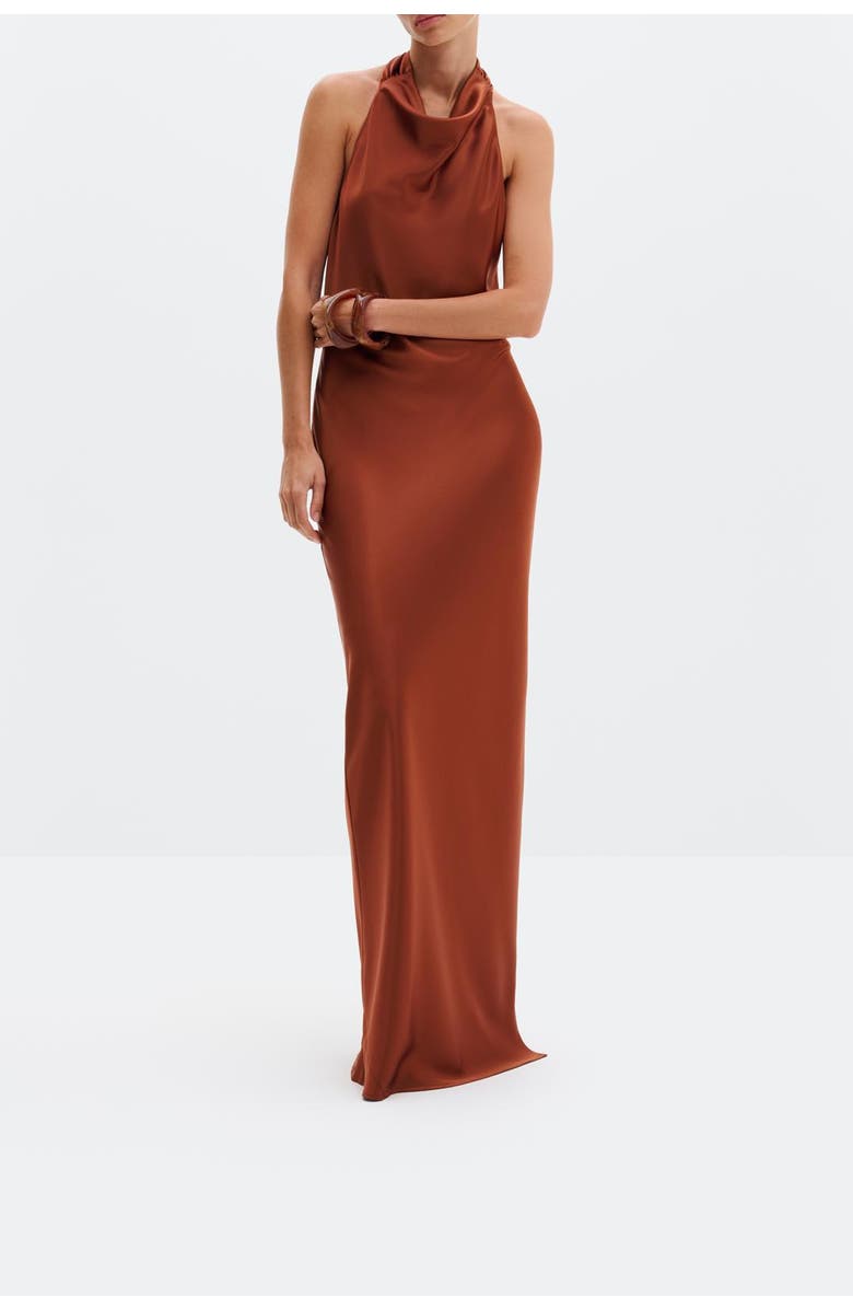 Malina Tessie Open Back Halterneck Maxi Dress, Alternate, color, Rust