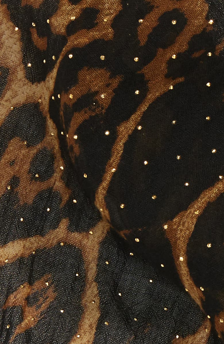 Saint Laurent Lavarille Studded Leopard Print Wool Scarf, Alternate, color, 
