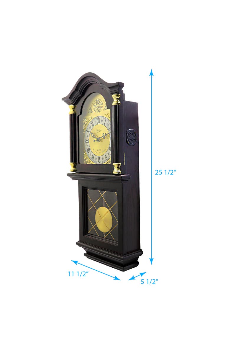 Bedford Clock Collection Classic 26in Pendulum Wall Clock with Oak Finish, Alternate, color, Dark Brown