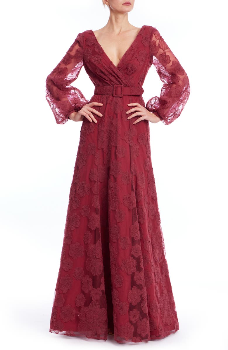 Badgley Mischka Collection Embroidered Long Sleeve Gown, Main, color, 