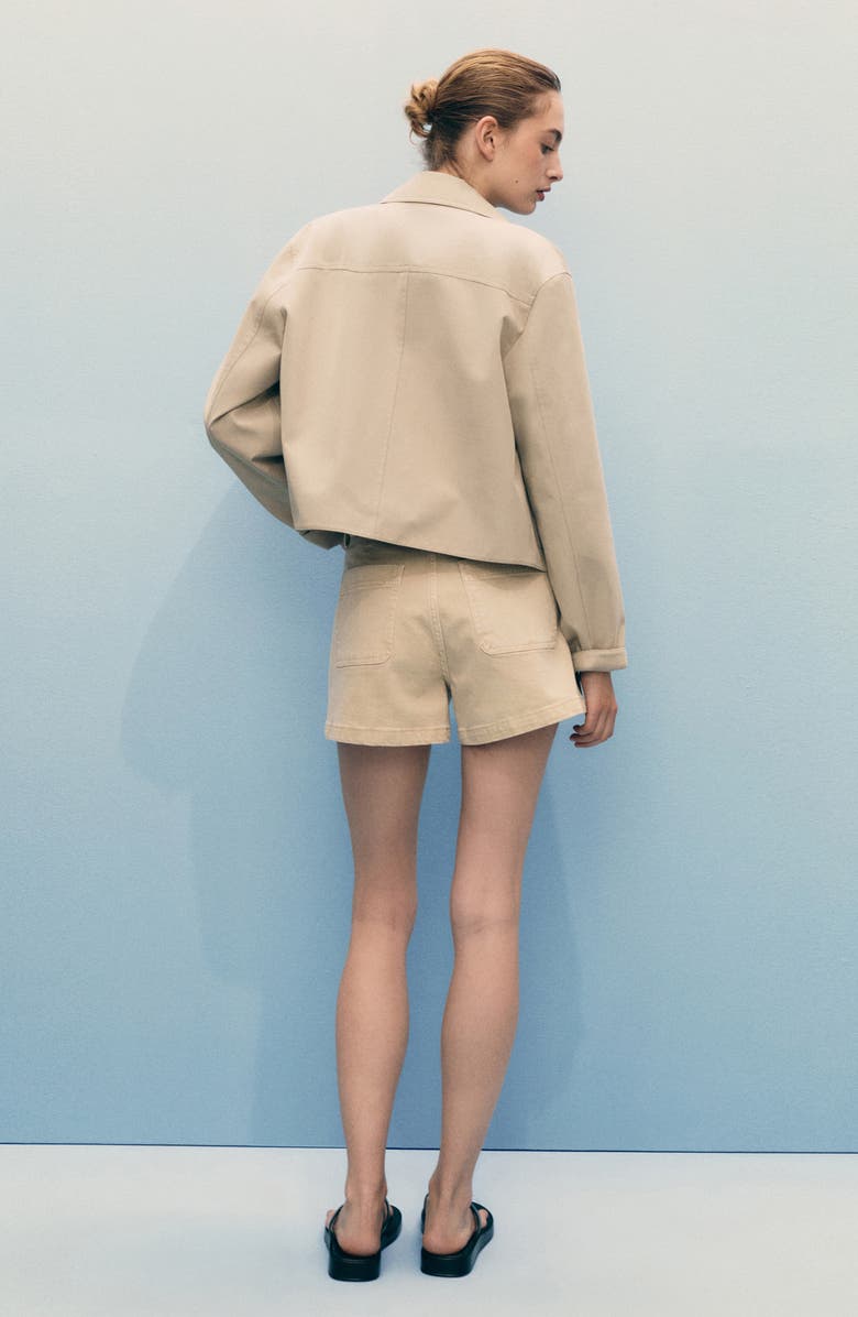 MANGO High Waist Patch Pocket Denim Shorts, Alternate, color, Sand