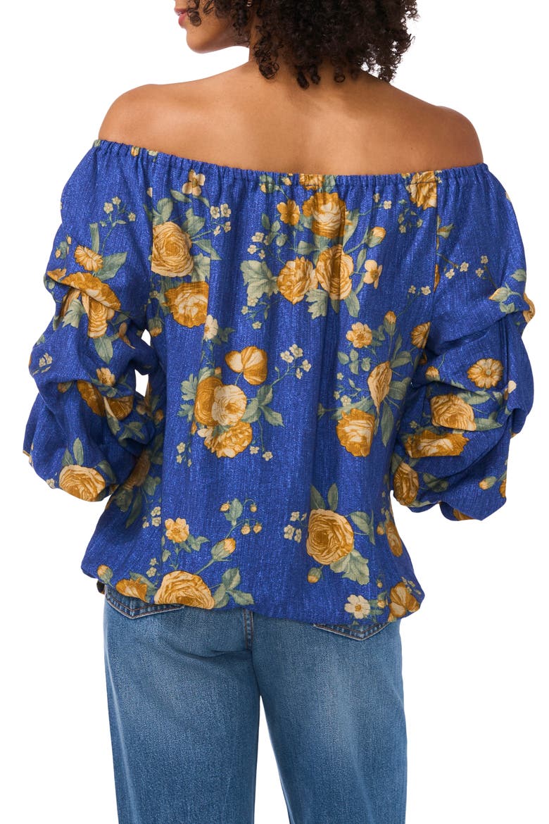 Floral Off the Shoulder Bubble Sleeve Top, Alternate, color, RIVIERA SAND