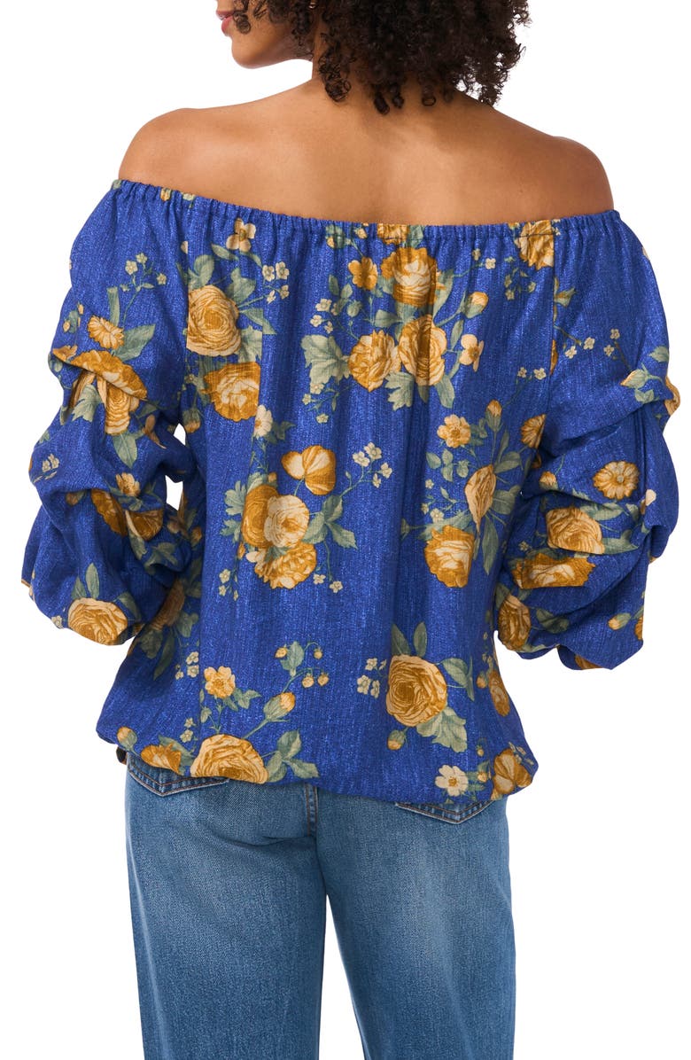 Vince Camuto Floral Off the Shoulder Bubble Sleeve Top, Alternate, color, Riviera Sand