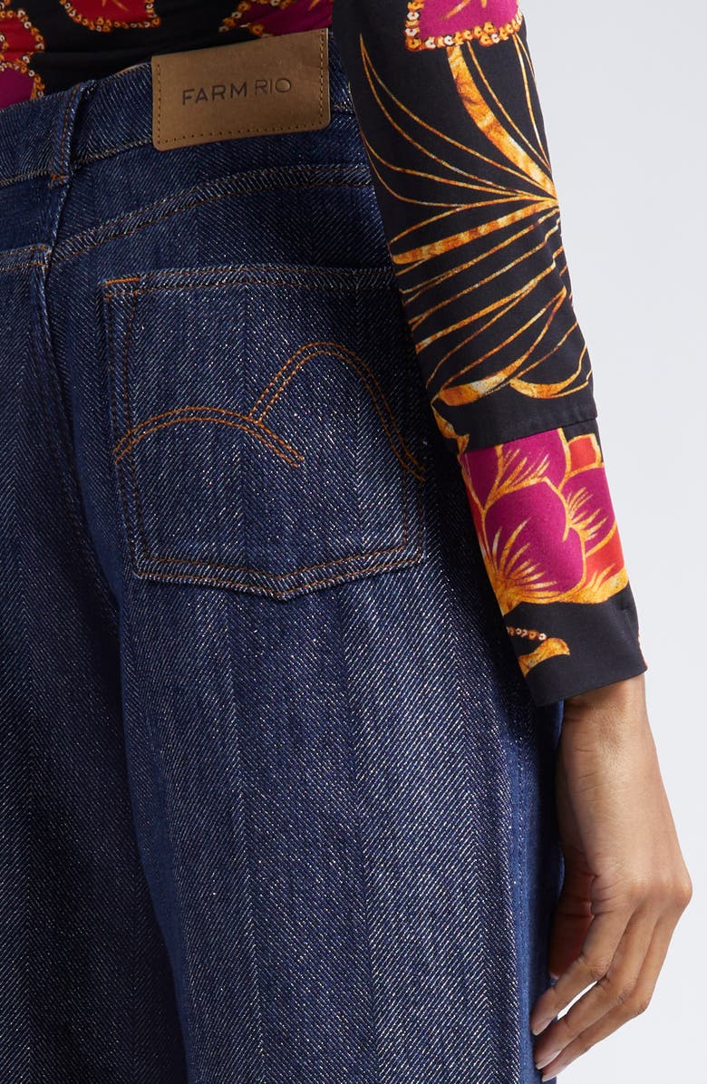 FARM Rio Denim Shine High Waist Cuffed Wide Leg Jeans, Alternate, color, Denim