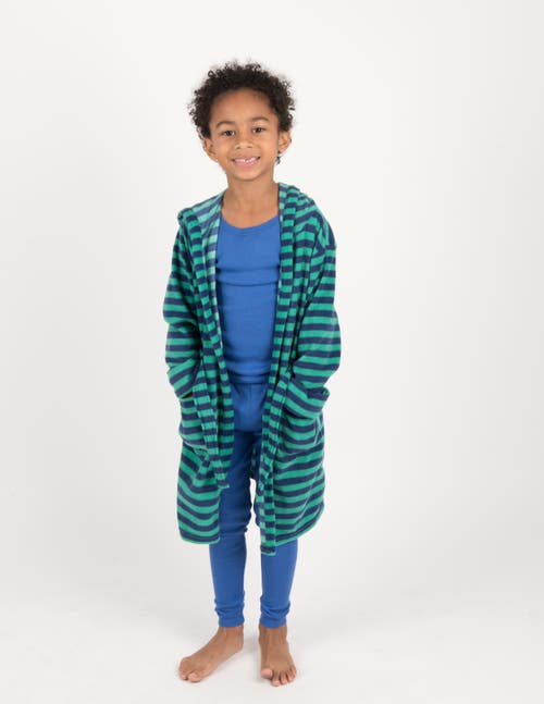 Leveret Kids Printed Fleece Hooded Robe In Green