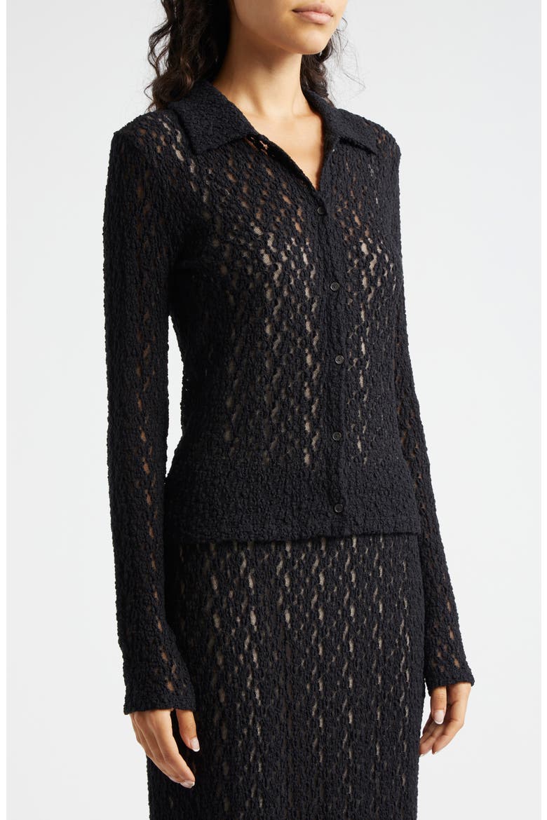 Floral Lace Button-Up Shirt, Alternate, color, BLACK