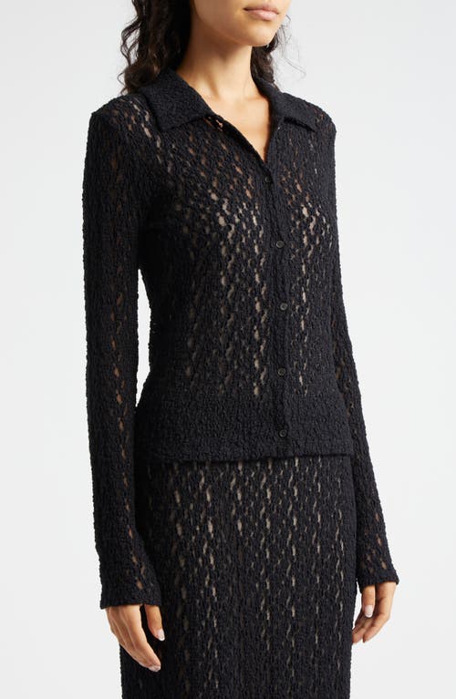 Vince Floral Lace Button-up Shirt In Black
