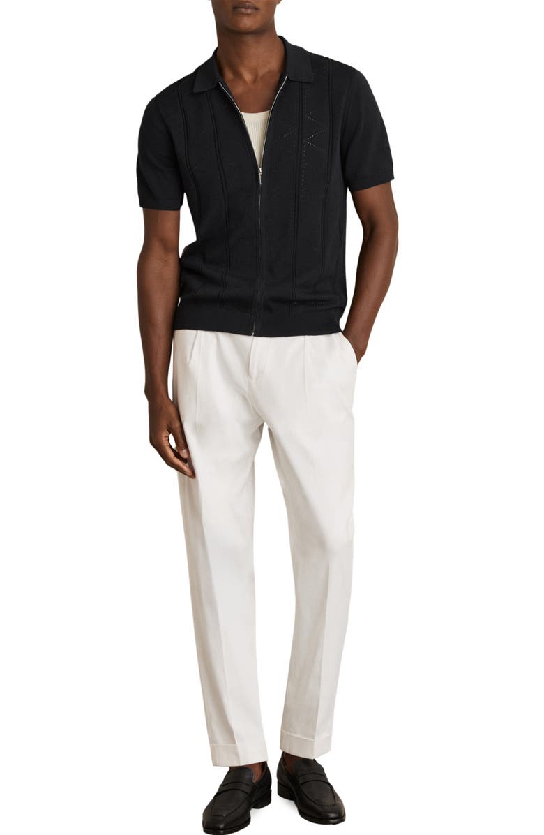 Reiss Tay Pointelle Knit Short Sleeve Zip-Up Shirt, Alternate, color, Navy