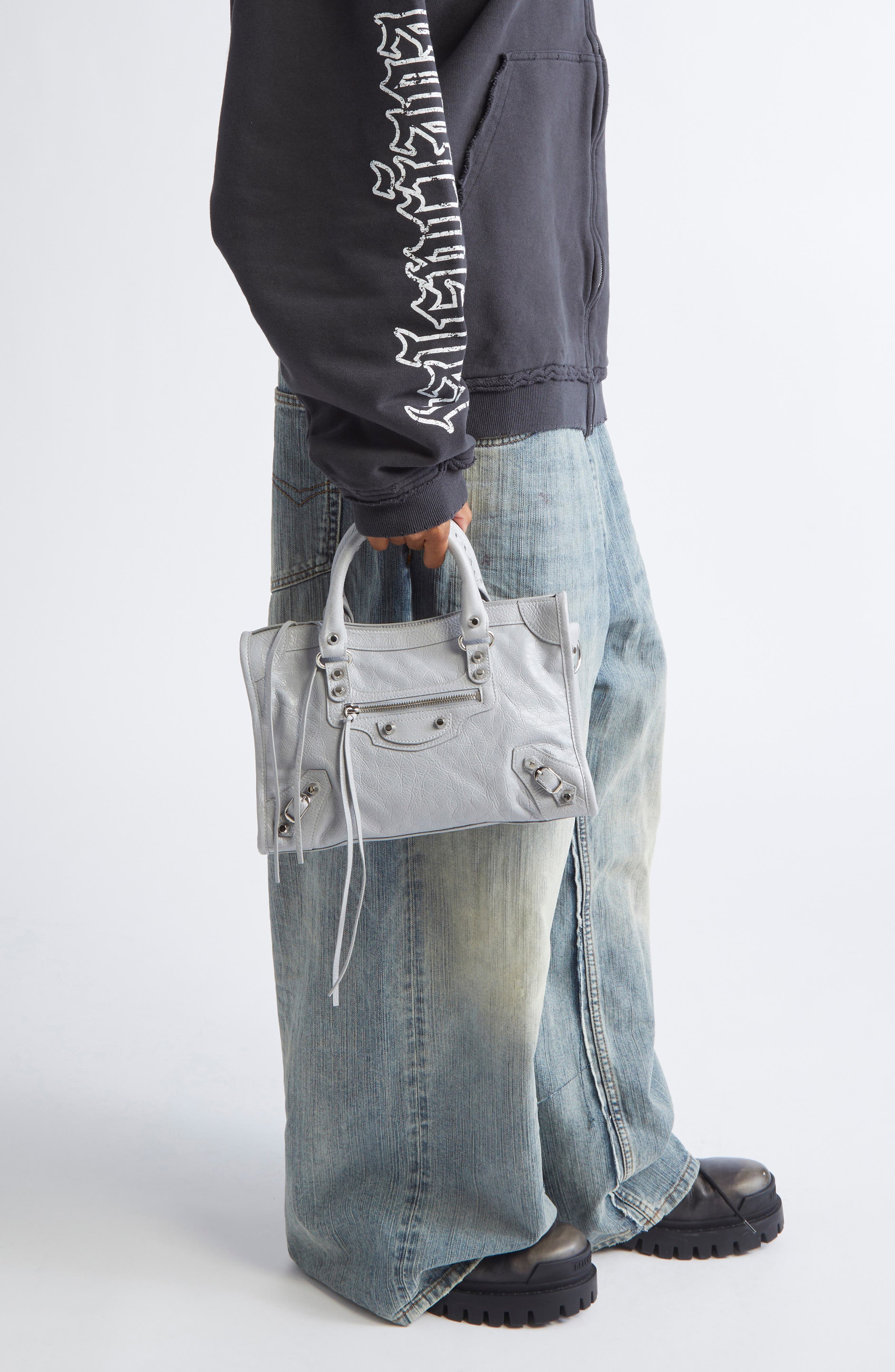 Balenciaga Small Le City Lambskin Leather Handbag, Alternate, color, 1210 Light Grey