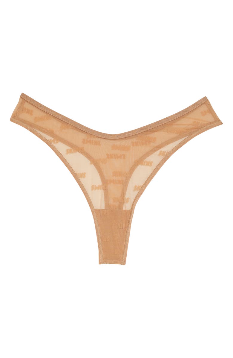 SKIMS Flocked Logo Mesh G-String Thong, Alternate, color, Ochre