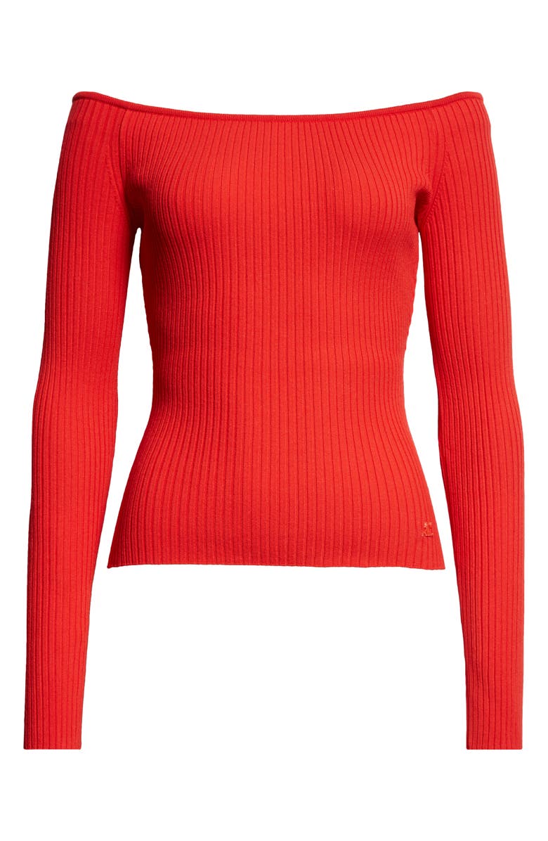 Courrèges Off the Shoulder Rib Top, Alternate, color, Poppy