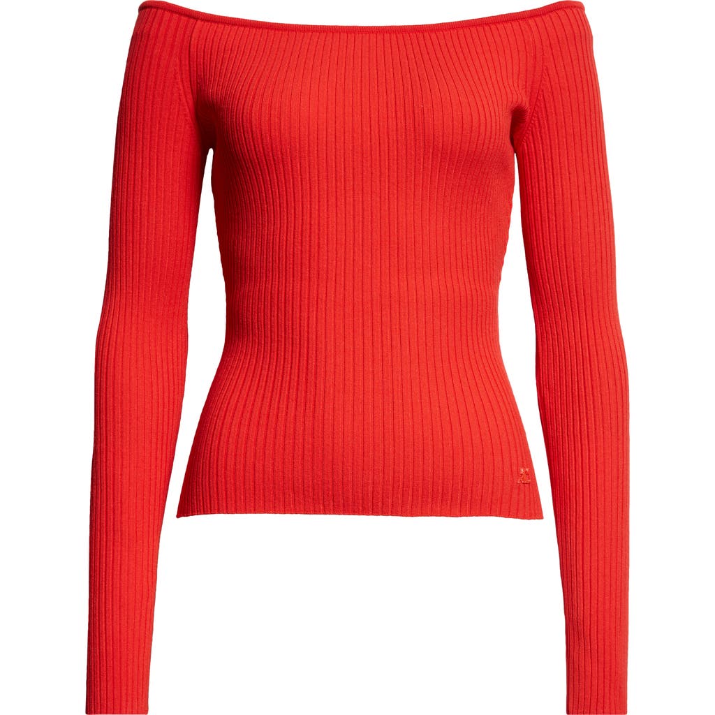 Courrèges Off Shoulder Ribbed Knit Top In Red