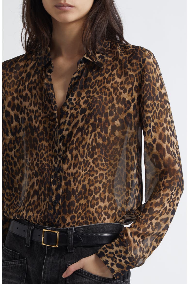 Gaia Slim Fit Silk Shirt, Alternate, color, VINTAGE LEOPARD PRINT