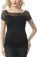 Kimi & Kai Valerie Lace Shoulder Maternity Ruched Top