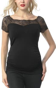 Kimi & Kai Valerie Lace Shoulder Maternity Ruched Top