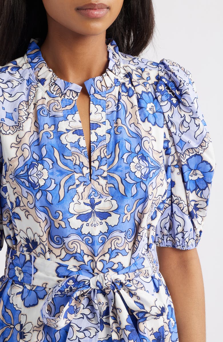 Vince Camuto Print Ruffle Tie Waist Puff Sleeve Dress, Alternate, color, 