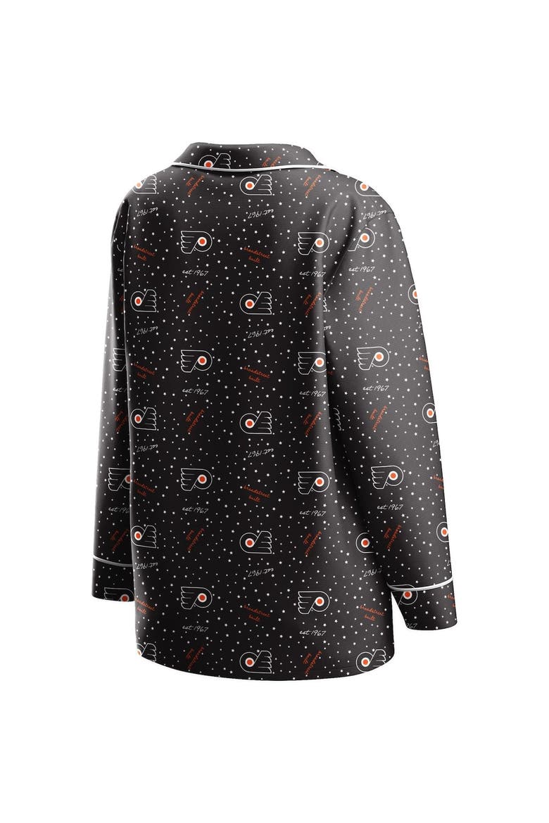 Women's WEAR by Erin Andrews Black Philadelphia Flyers Long Sleeve Button-Up Shirt & Pants Sleep Set, Alternate, color, Black