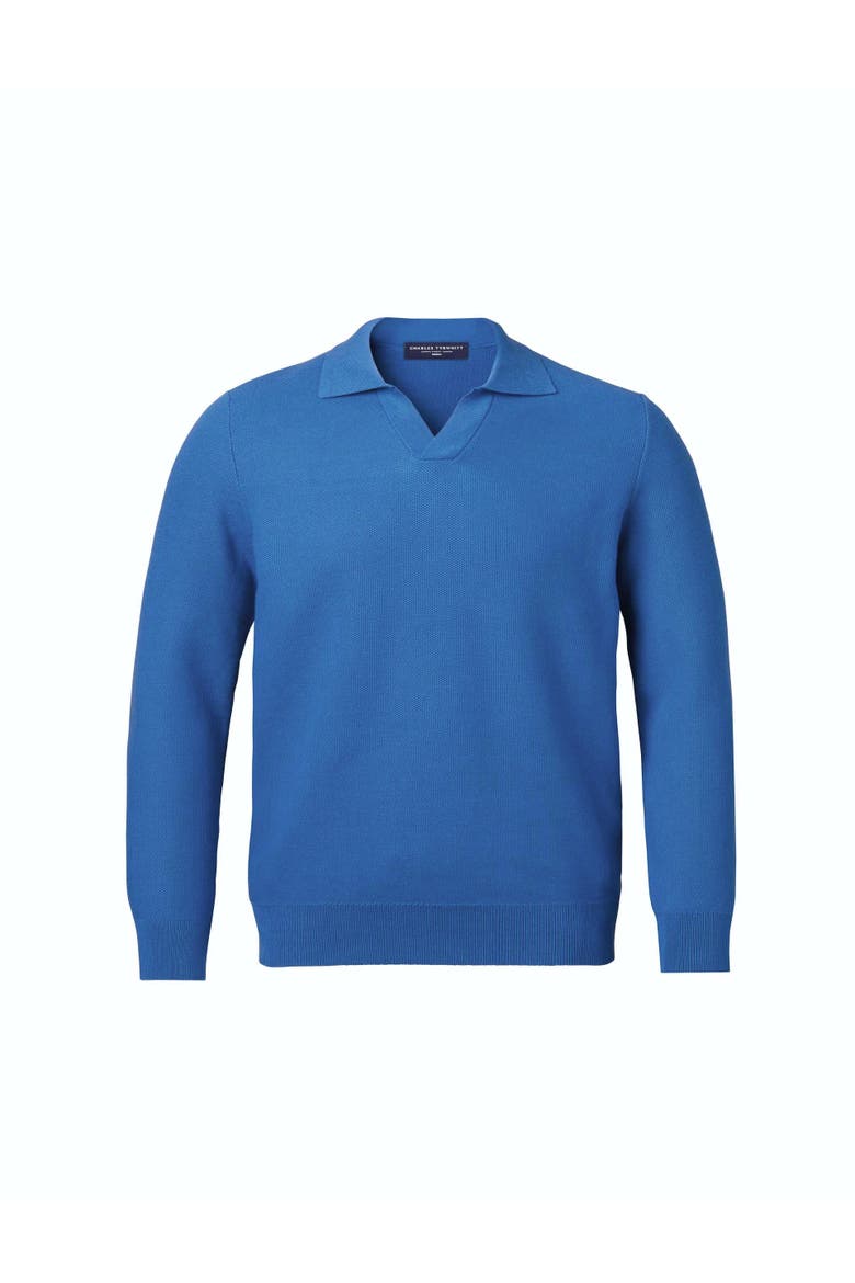 Cotton Honeycomb Trophy Neck Sweater, Alternate, color, Mid Blue