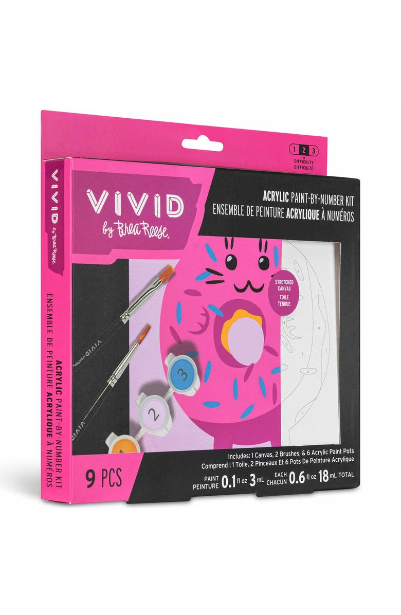 Brea Reese Vivid Acrylic Mini Paint By Number Kit, Kawaii Cat Donut, 6 x 6 Inches, Alternate, color, Multicolored