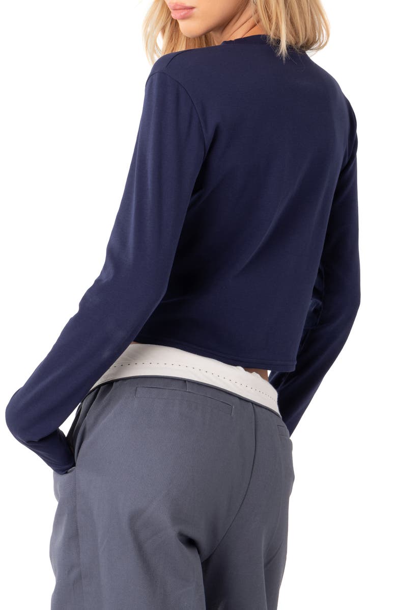 EDIKTED Sacramento Long Sleeve Crop Graphic Tee, Alternate, color, Blue