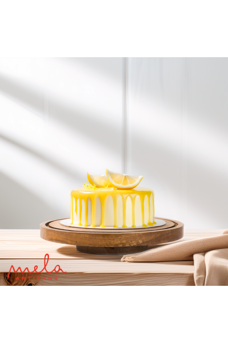 Handcrafted Mango Wood Rotating Cake Stand, Alternate, color, Natural Mango Wood