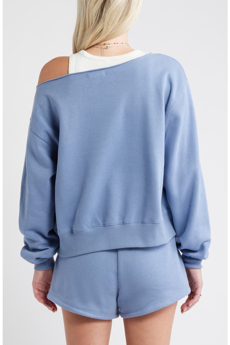 Fleece Detail Off the Shoulder Sweatshirt, Alternate, color, BLUE COUNTRY