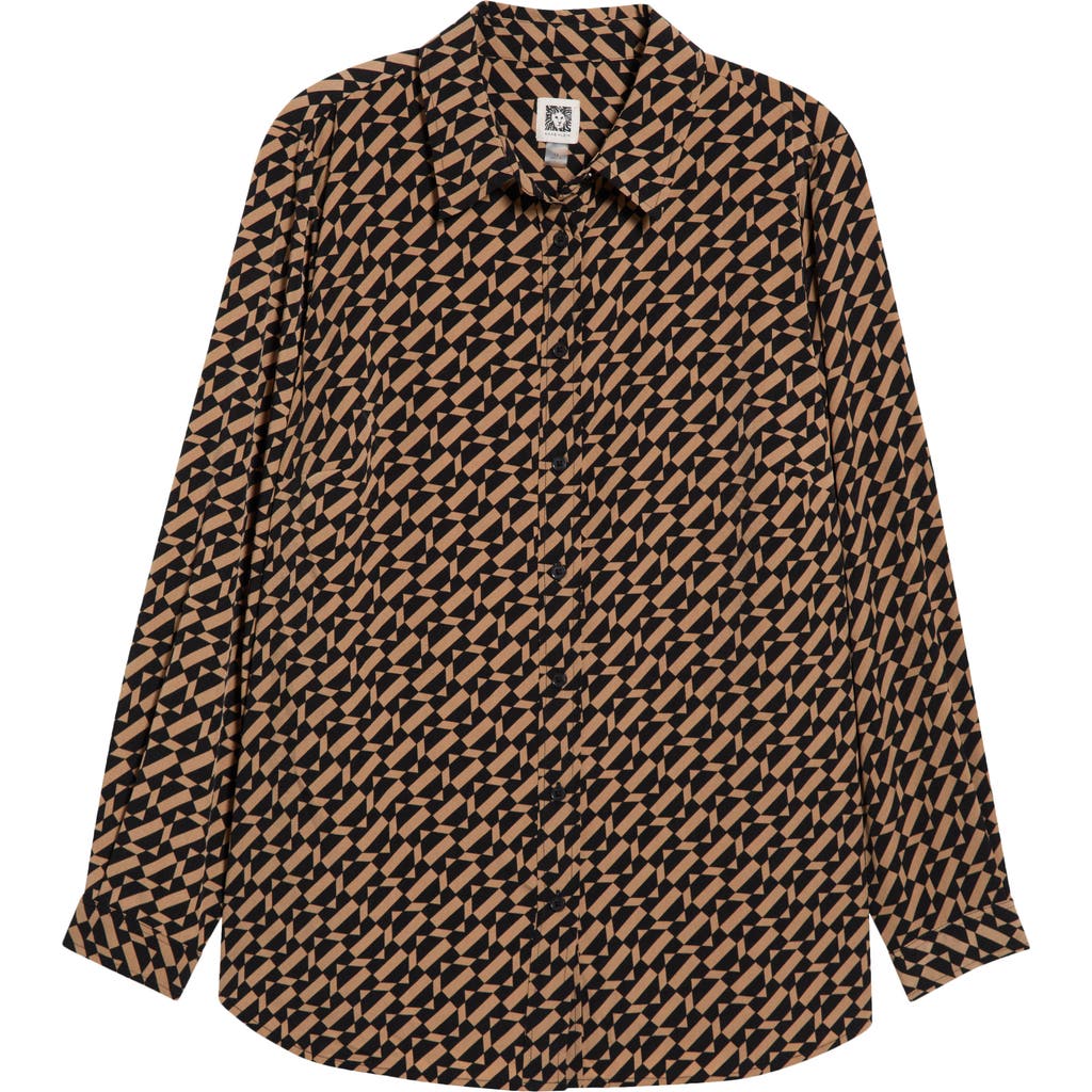 Ak Anne Klein Print Slim Fit Point Collar Shirt In Vicuna/anne Black