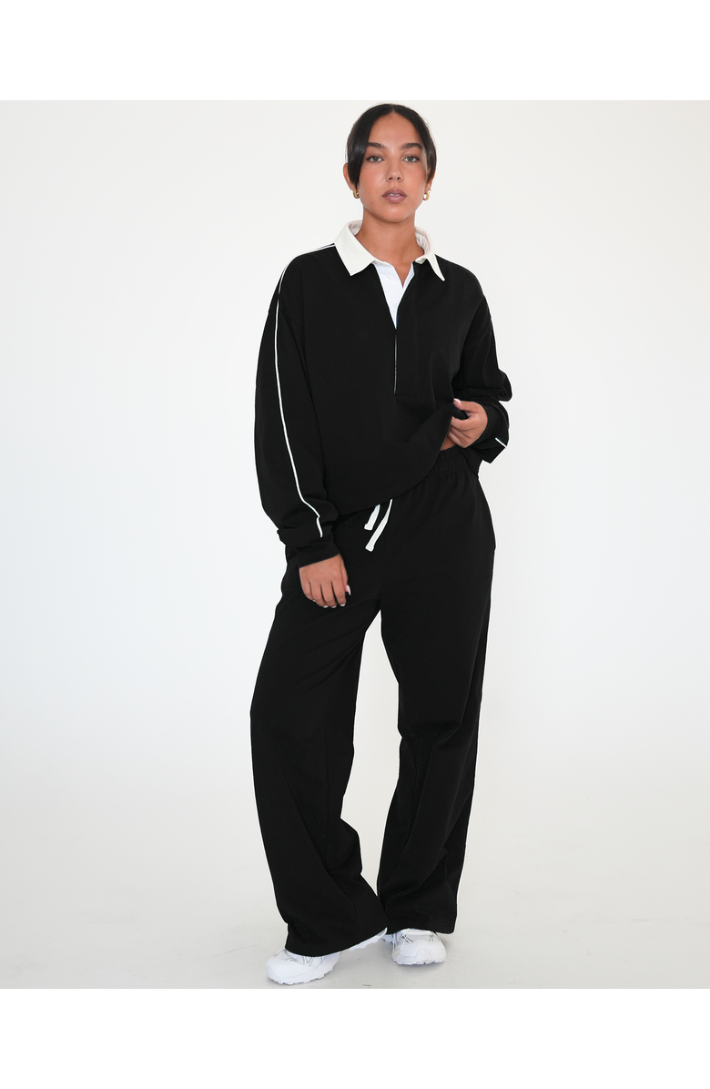 Rebody Active Rugby Piping Relaxed Wide Leg Pant, Alternate, color, Black/White