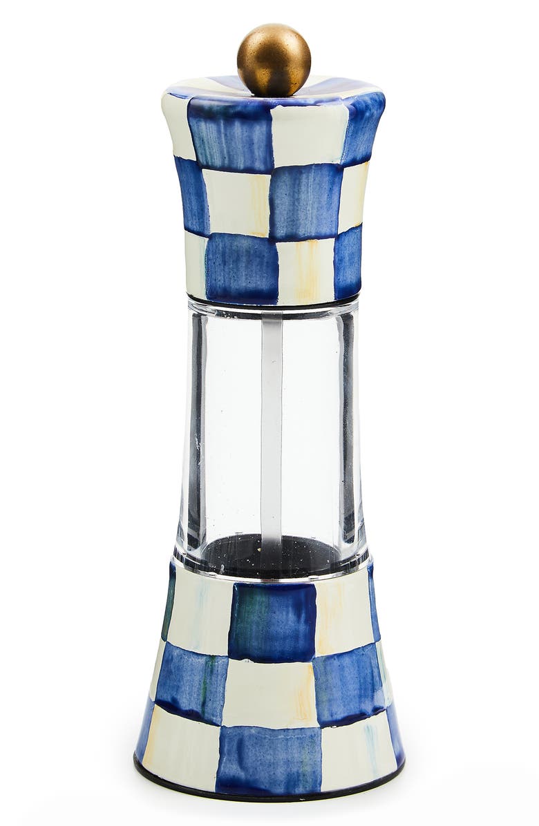 MACKENZIE CHILDS Royal Check Enameled Steel Grinder, Main, color, Blue/ White