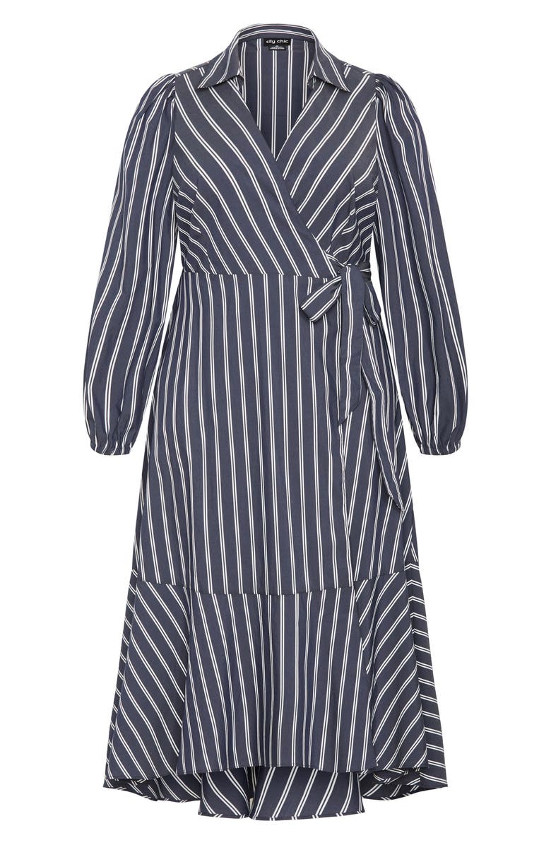 City Chic Selena Long Sleeve Cotton Blend Wrap Dress, Alternate, color, Navy