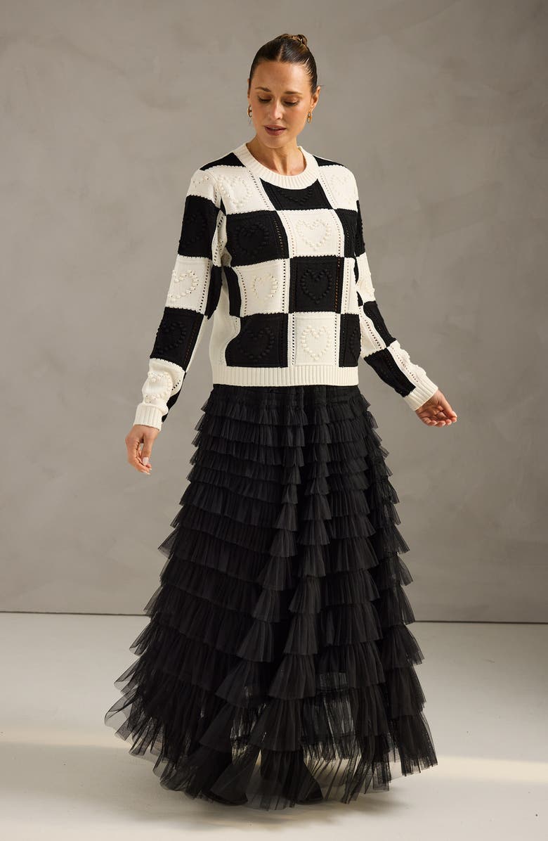 Brave+True Heart of Hearts Checkerboard Sweater, Alternate, color, Black/ Natural