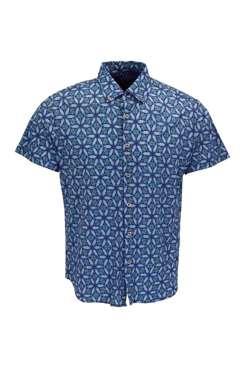 Tribal Mens Merino Wool Button-up Shirt, Alternate, color, TRIBAL BLUE