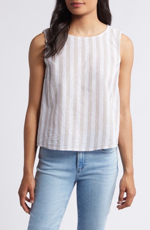 Kelis Stripe Layered Back Sleeveless Linen & Cotton Top