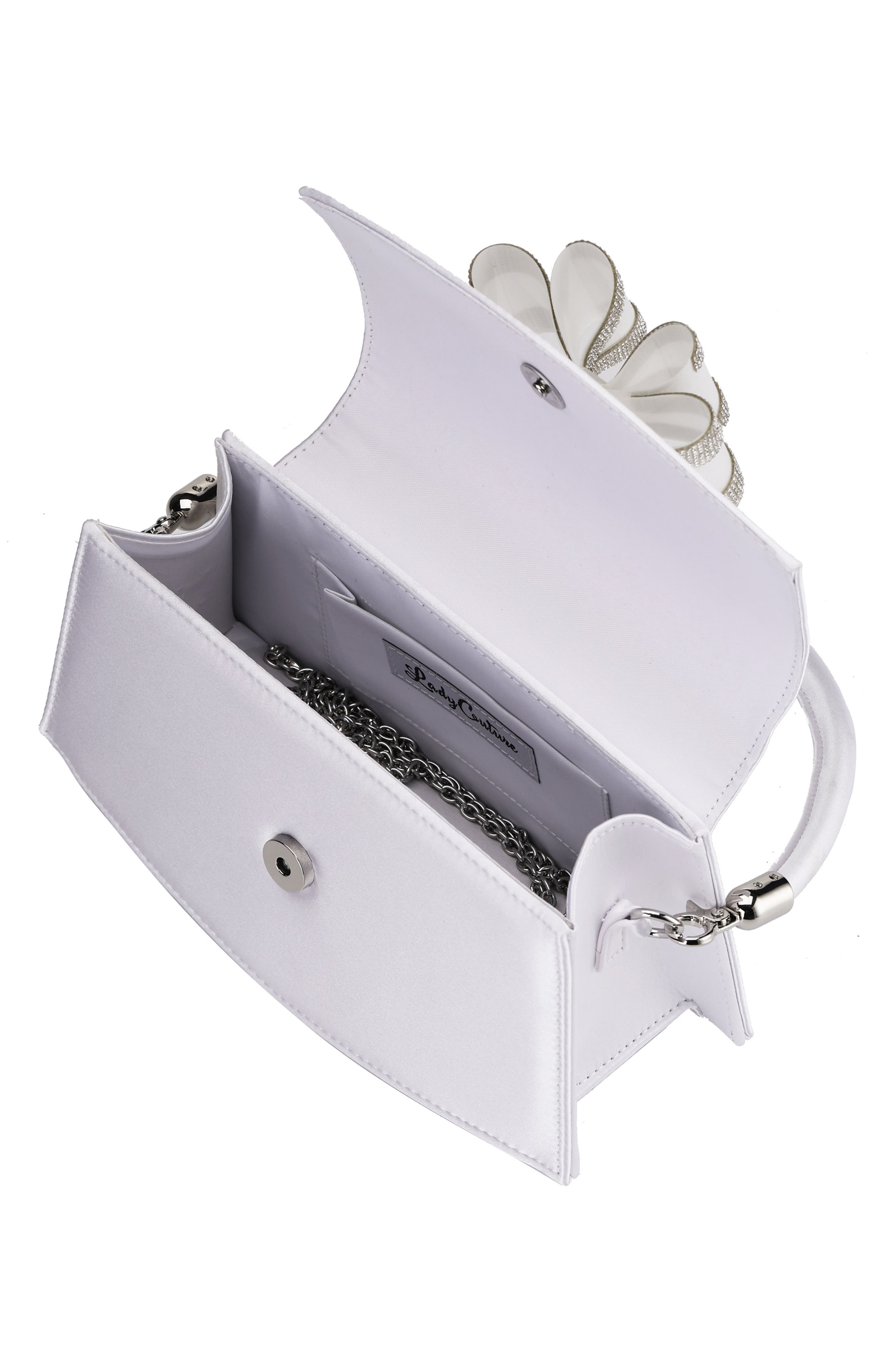 Fantasy Bow Satin Clutch, Alternate, color, SILVER