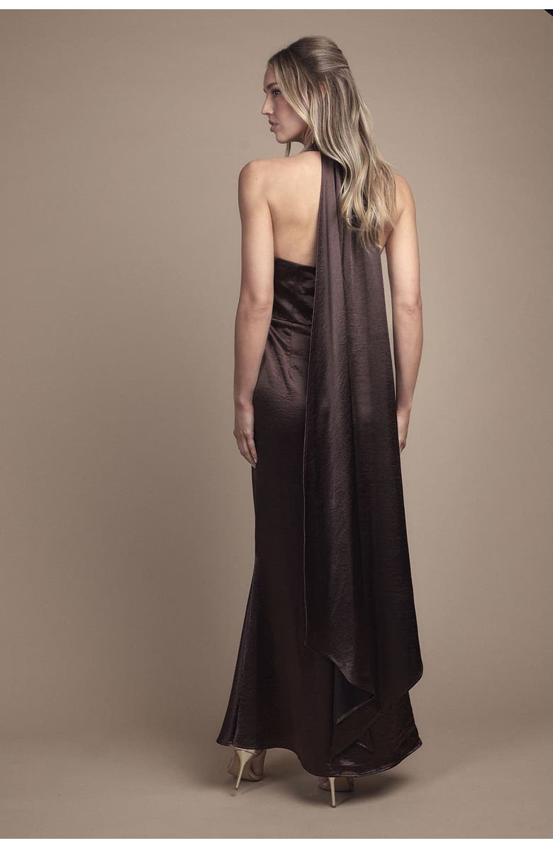 Coast Satin Halter Maxi Bridesmaid Dress, Alternate, color, Chocolate