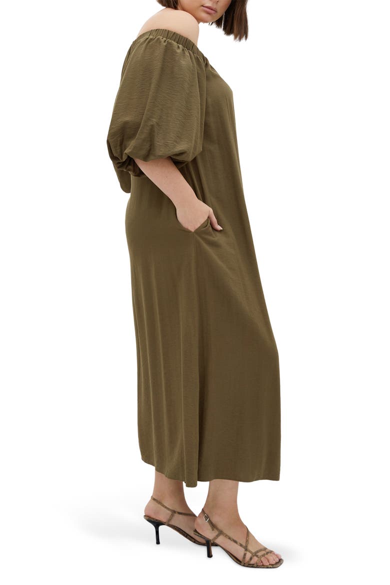 Layla Off the Shoulder Puff Sleeve Maxi Dress, Alternate, color, KHAKI