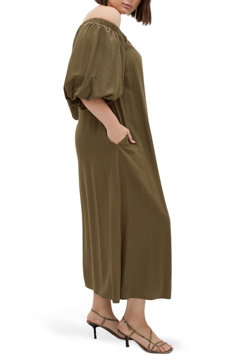 City Chic Layla Off the Shoulder Puff Sleeve Maxi Dress, Alternate, color, Khaki