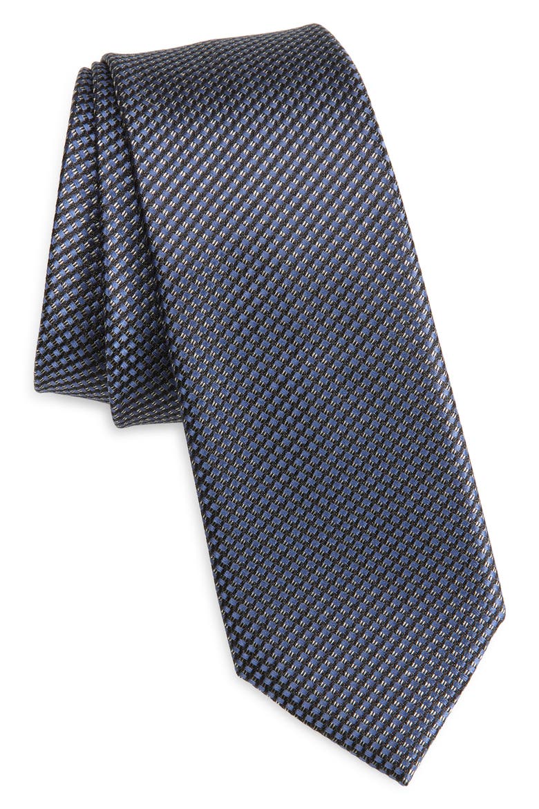 Micropattern Jacquard Mullberry Silk Tie, Main, color, INDIGO