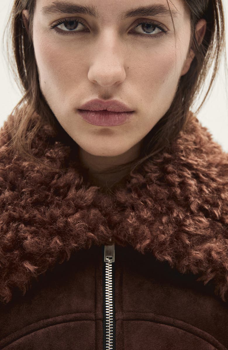 MANGO Faux Shearling Collar Faux Suede Jacket, Alternate, color, 