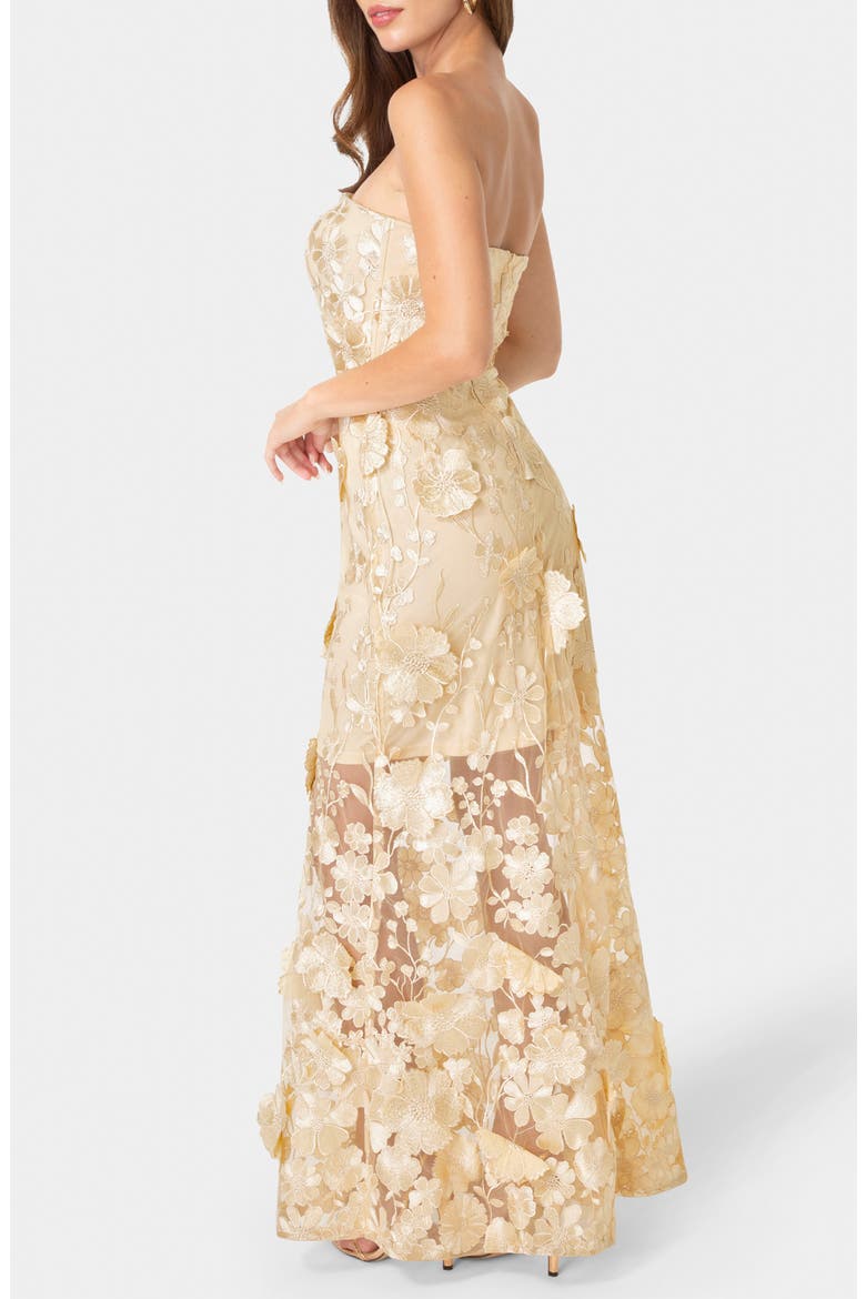 Embroidered Strapless Gown, Alternate, color, NUDE GOLD