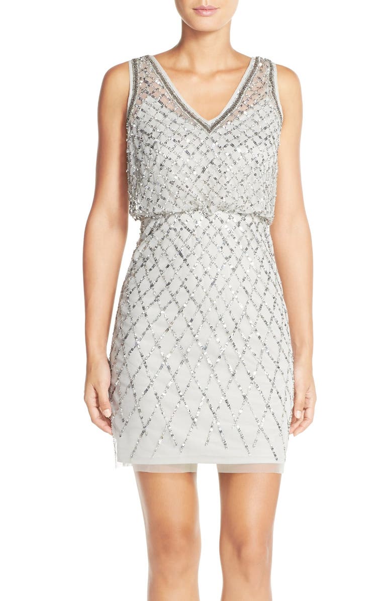 Adrianna Papell Embellished Blouson Sheath Dress, Main, color,