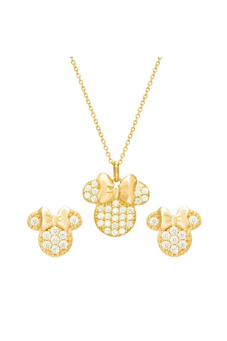Minnie Mouse Necklace and Earrings Set, Diamonique Cubic Zirconia, Main, color, Metallic Gold