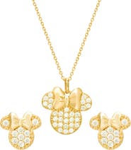 Disney Minnie Mouse Necklace and Earrings Set, Diamonique Cubic Zirconia